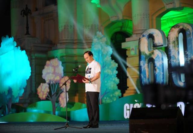 Ông Nguyễn Ngọc Tuấn, Phó chủ tịch UBND TP Hà Nội phát biểu tại sự kiện Hà Nội tiên phong tắt đèn hưởng ứng Chiến dịch ngày 22/3/2015